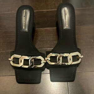 Good American Black Sandals with Silver Accents
